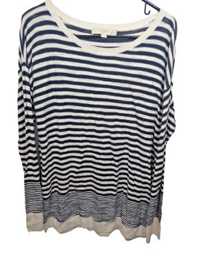Loft Navy & White Breton Striped Long Sleeve Knit Tunic Sweater size Large Top